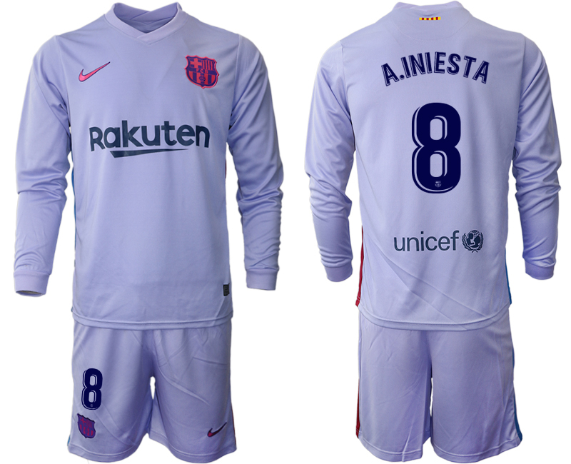 Men 2021-2022 Club Barcelona Second away purple Long Sleeve #8 Soccer Jersey->barcelona jersey->Soccer Club Jersey